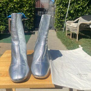 Sezane Silver Mischa Mid Boots sz 7 NWOB